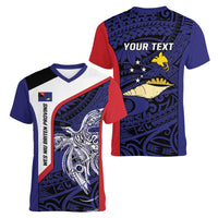 Personalised PNG West New Britain Province Women V-Neck T-Shirt Bird of Paradise Tattoo Flag Motif - Polynesian Pride