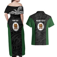 Personalised PNG Western Highlands Province Couples Matching Off Shoulder Maxi Dress and Hawaiian Shirt Bird of Paradise Tattoo Flag Motif LT9 - Polynesian Pride