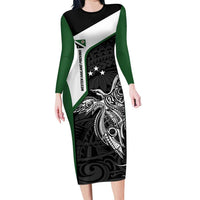 Personalised PNG Western Highlands Province Family Matching Long Sleeve Bodycon Dress and Hawaiian Shirt Bird of Paradise Tattoo Flag Motif LT9 Mom's Dress Green - Polynesian Pride