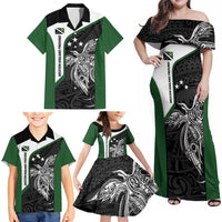 Personalised PNG Western Highlands Province Family Matching Off Shoulder Maxi Dress and Hawaiian Shirt Bird of Paradise Tattoo Flag Motif - Polynesian Pride