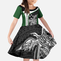Personalised PNG Western Highlands Province Family Matching Short Sleeve Bodycon Dress and Hawaiian Shirt Bird of Paradise Tattoo Flag Motif - Polynesian Pride