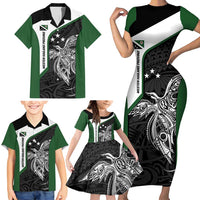 Personalised PNG Western Highlands Province Family Matching Short Sleeve Bodycon Dress and Hawaiian Shirt Bird of Paradise Tattoo Flag Motif - Polynesian Pride