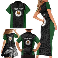 Personalised PNG Western Highlands Province Family Matching Short Sleeve Bodycon Dress and Hawaiian Shirt Bird of Paradise Tattoo Flag Motif - Polynesian Pride