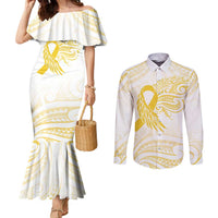 Be Bold Go Gold Polyneisan Ribbon Childhood Personalised Couples Matching Mermaid Dress and Long Sleeve Button Shirt LT9 Gold - Polynesian Pride