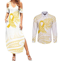 Be Bold Go Gold Polyneisan Ribbon Childhood Personalised Couples Matching Summer Maxi Dress and Long Sleeve Button Shirt LT9 Gold - Polynesian Pride