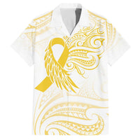 Be Bold Go Gold Polyneisan Ribbon Childhood Personalised Family Matching Puletasi and Hawaiian Shirt