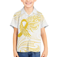 Be Bold Go Gold Polyneisan Ribbon Childhood Personalised Family Matching Tank Maxi Dress and Hawaiian Shirt LT9 Son's Shirt Gold - Polynesian Pride