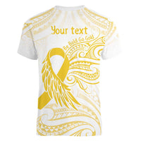 Be Bold Go Gold Polyneisan Ribbon Childhood Personalised Women V-Neck T-Shirt LT9 - Polynesian Pride