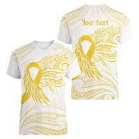 Be Bold Go Gold Polyneisan Ribbon Childhood Personalised Women V-Neck T-Shirt LT9 - Polynesian Pride