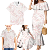 White Sunday Lotu Tamaiti Family Matching Mermaid Dress and Hawaiian Shirt Polynesian Wave Pastel Blush - Polynesian Pride