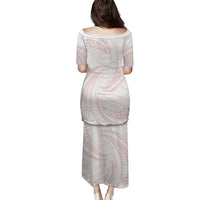 White Sunday Lotu Tamaiti Family Matching Puletasi and Hawaiian Shirt Polynesian Wave Pastel Blush - Polynesian Pride