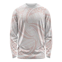 White Sunday Lotu Tamaiti Long Sleeve Shirt Polynesian Wave Pastel Blush - Polynesian Pride