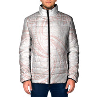 White Sunday Lotu Tamaiti Padded Jacket Polynesian Wave Pastel Blush - Polynesian Pride