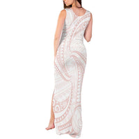 White Sunday Lotu Tamaiti Tank Maxi Dress Polynesian Wave Pastel Blush - Polynesian Pride