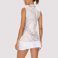 White Sunday Lotu Tamaiti Women Sleeveless Polo Shirt Polynesian Wave Pastel Blush - Polynesian Pride