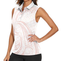 White Sunday Lotu Tamaiti Women Sleeveless Polo Shirt Polynesian Wave Pastel Blush - Polynesian Pride