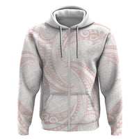 White Sunday Lotu Tamaiti Zip Hoodie Polynesian Wave Pastel Blush - Polynesian Pride