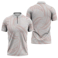 White Sunday Lotu Tamaiti Zipper Polo Shirt Polynesian Wave Pastel Blush - Polynesian Pride