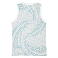 White Sunday Lotu Tamaiti Basketball Jersey Polynesian Wave Pastel Cyan - Polynesian Pride