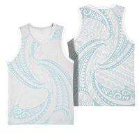 White Sunday Lotu Tamaiti Basketball Jersey Polynesian Wave Pastel Cyan - Polynesian Pride