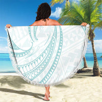 White Sunday Lotu Tamaiti Beach Blanket Polynesian Wave Pastel Cyan - Polynesian Pride