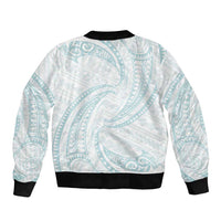White Sunday Lotu Tamaiti Bomber Jacket Polynesian Wave Pastel Cyan - Polynesian Pride