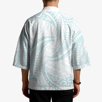 White Sunday Lotu Tamaiti Kimono Polynesian Wave Pastel Cyan - Polynesian Pride