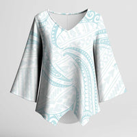 White Sunday Lotu Tamaiti Kimono Sleeve Blouse Polynesian Wave Pastel Cyan - Polynesian Pride
