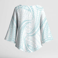 White Sunday Lotu Tamaiti Kimono Sleeve Blouse Polynesian Wave Pastel Cyan - Polynesian Pride