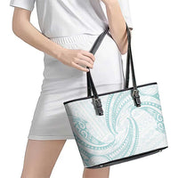 White Sunday Lotu Tamaiti Leather Tote Bag Polynesian Wave Pastel Cyan - Polynesian Pride