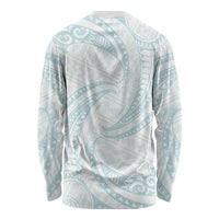 White Sunday Lotu Tamaiti Long Sleeve Shirt Polynesian Wave Pastel Cyan - Polynesian Pride