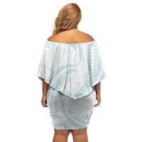 White Sunday Lotu Tamaiti Off Shoulder Short Dress Polynesian Wave Pastel Cyan - Polynesian Pride
