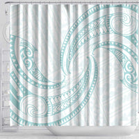 White Sunday Lotu Tamaiti Shower Curtain Polynesian Wave Pastel Cyan - Polynesian Pride