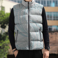 White Sunday Lotu Tamaiti Sleeveless Puffer Jacket Polynesian Wave Pastel Cyan - Polynesian Pride
