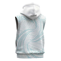 White Sunday Lotu Tamaiti Sleeveless Zip Hoodie Polynesian Wave Pastel Cyan - Polynesian Pride