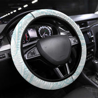 White Sunday Lotu Tamaiti Steering Wheel Cover Polynesian Wave Pastel Cyan - Polynesian Pride