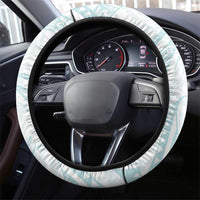 White Sunday Lotu Tamaiti Steering Wheel Cover Polynesian Wave Pastel Cyan - Polynesian Pride