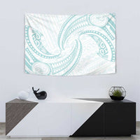 White Sunday Lotu Tamaiti Tapestry Polynesian Wave Pastel Cyan - Polynesian Pride