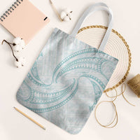 White Sunday Lotu Tamaiti Tote Bag Polynesian Wave Pastel Cyan - Polynesian Pride