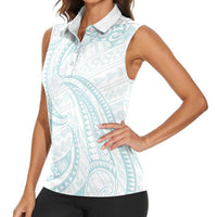 White Sunday Lotu Tamaiti Women Sleeveless Polo Shirt Polynesian Wave Pastel Cyan - Polynesian Pride