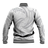 White Sunday Lotu Tamaiti Baseball Jacket Polynesian Wave Pastel Gray - Polynesian Pride