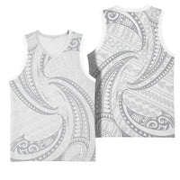 White Sunday Lotu Tamaiti Basketball Jersey Polynesian Wave Pastel Gray - Polynesian Pride