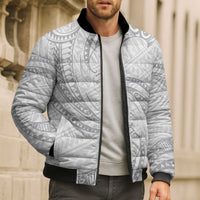White Sunday Lotu Tamaiti Bomber Puffer Jacket Polynesian Wave Pastel Gray - Polynesian Pride