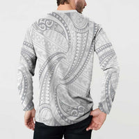 White Sunday Lotu Tamaiti Button Sweatshirt Polynesian Wave Pastel Gray - Polynesian Pride
