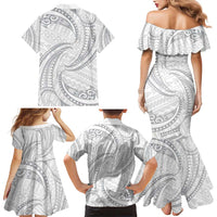 White Sunday Lotu Tamaiti Family Matching Mermaid Dress and Hawaiian Shirt Polynesian Wave Pastel Gray - Polynesian Pride