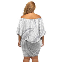 White Sunday Lotu Tamaiti Family Matching Off Shoulder Short Dress and Hawaiian Shirt Polynesian Wave Pastel Gray - Polynesian Pride
