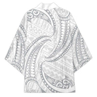 White Sunday Lotu Tamaiti Kimono Polynesian Wave Pastel Gray - Polynesian Pride