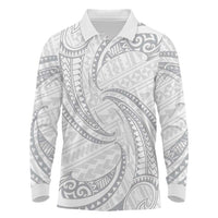 White Sunday Lotu Tamaiti Long Sleeve Polo Shirt Polynesian Wave Pastel Gray - Polynesian Pride