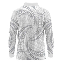 White Sunday Lotu Tamaiti Long Sleeve Polo Shirt Polynesian Wave Pastel Gray - Polynesian Pride