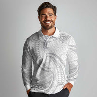 White Sunday Lotu Tamaiti Long Sleeve Polo Shirt Polynesian Wave Pastel Gray - Polynesian Pride
